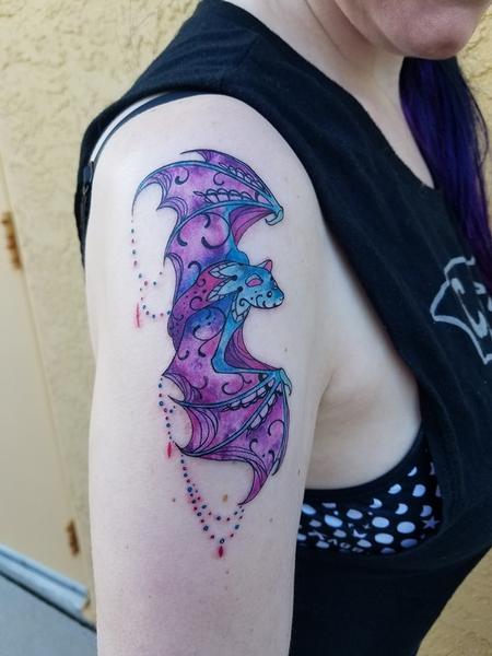tattoos/ - Vibrant Watercolor Bat - 140817